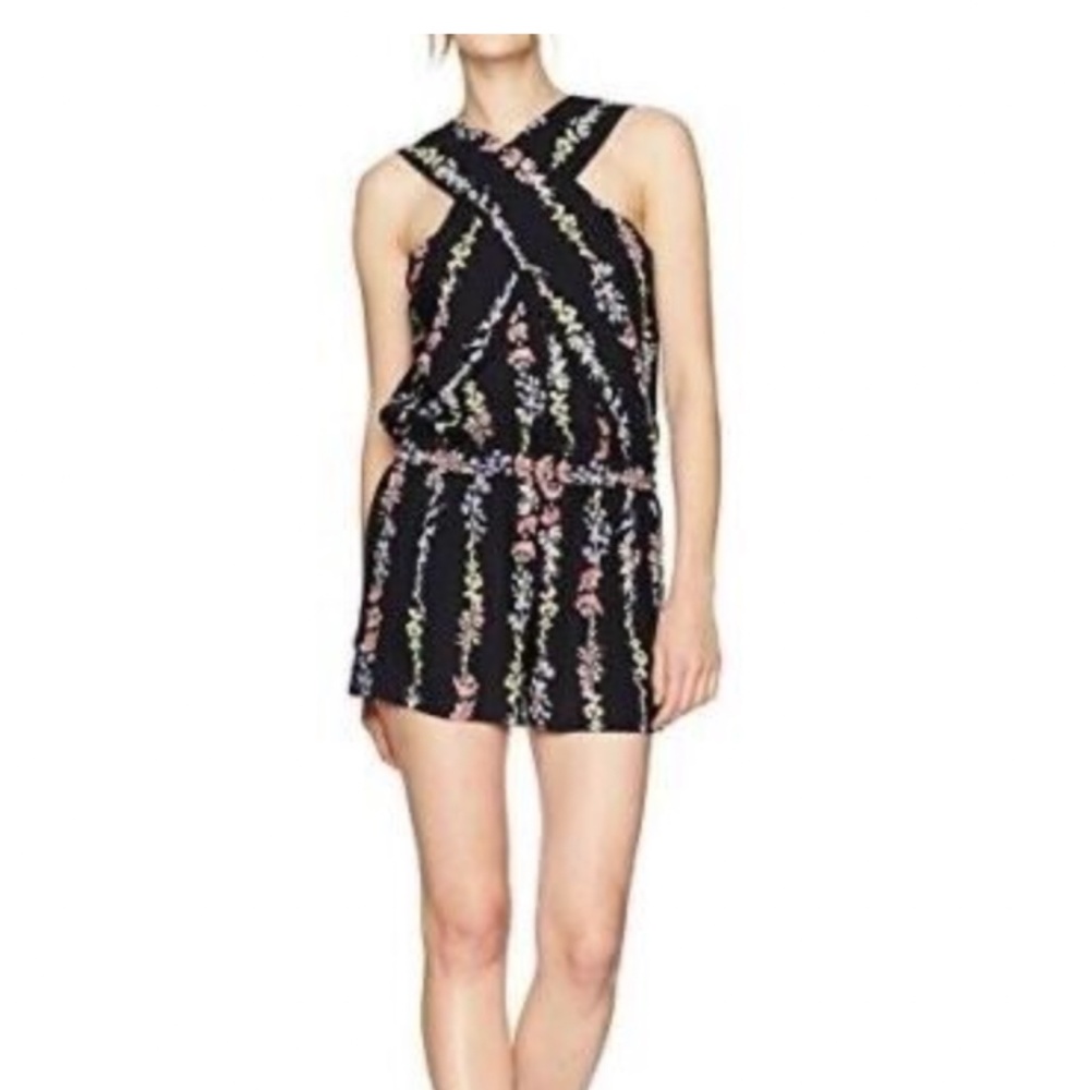 BCBGMAXAZIRA Black Floral Isla Romper NWT Size XS